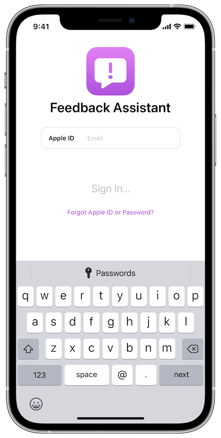 sign in feedback app on iphone