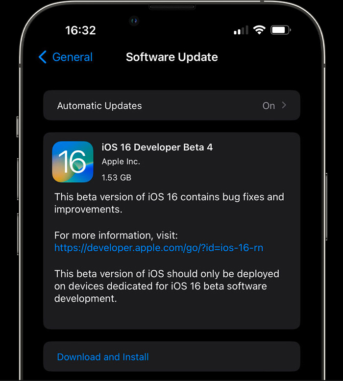 update ios 16 developer beta