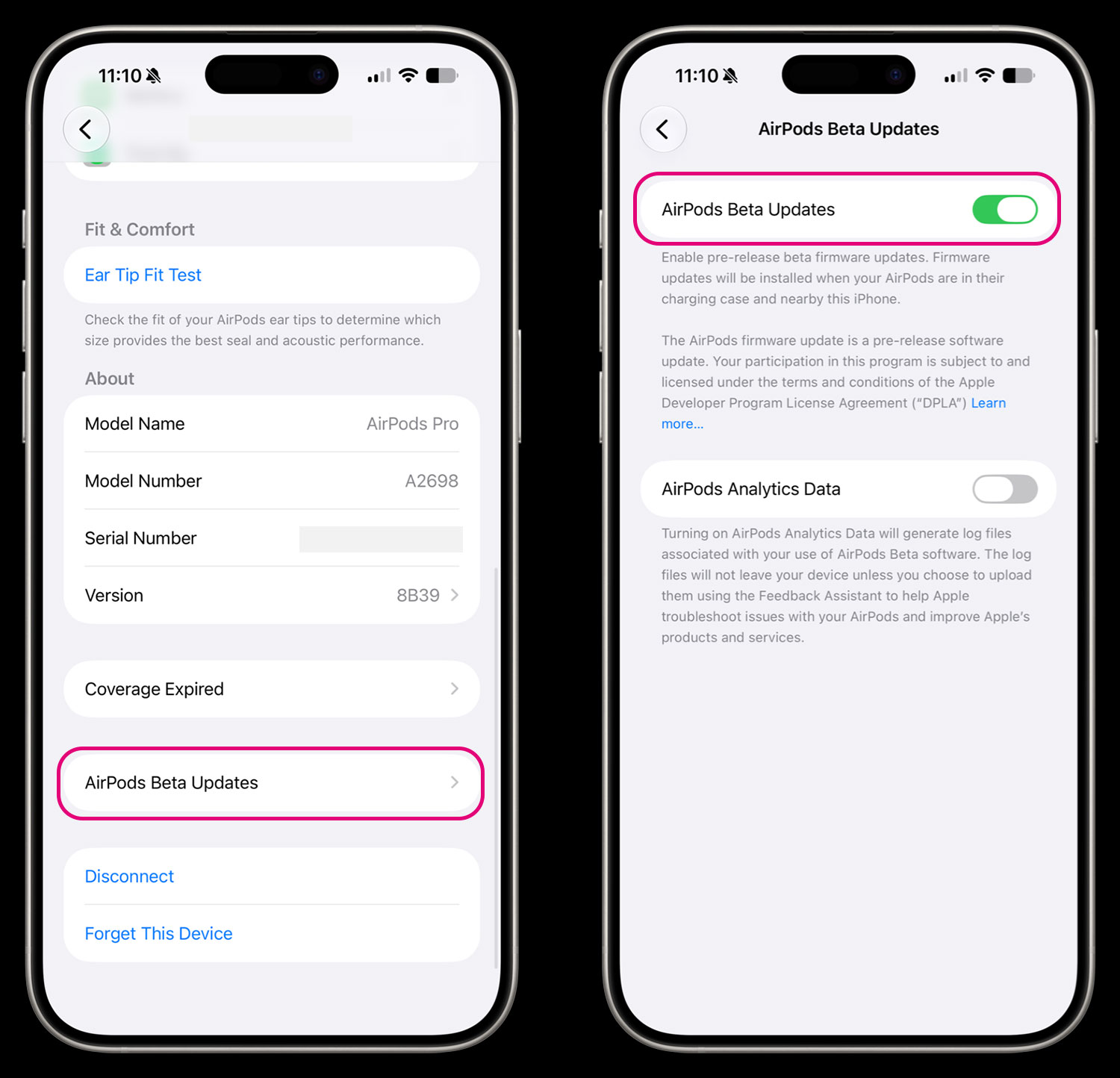 airpods beta updates settings