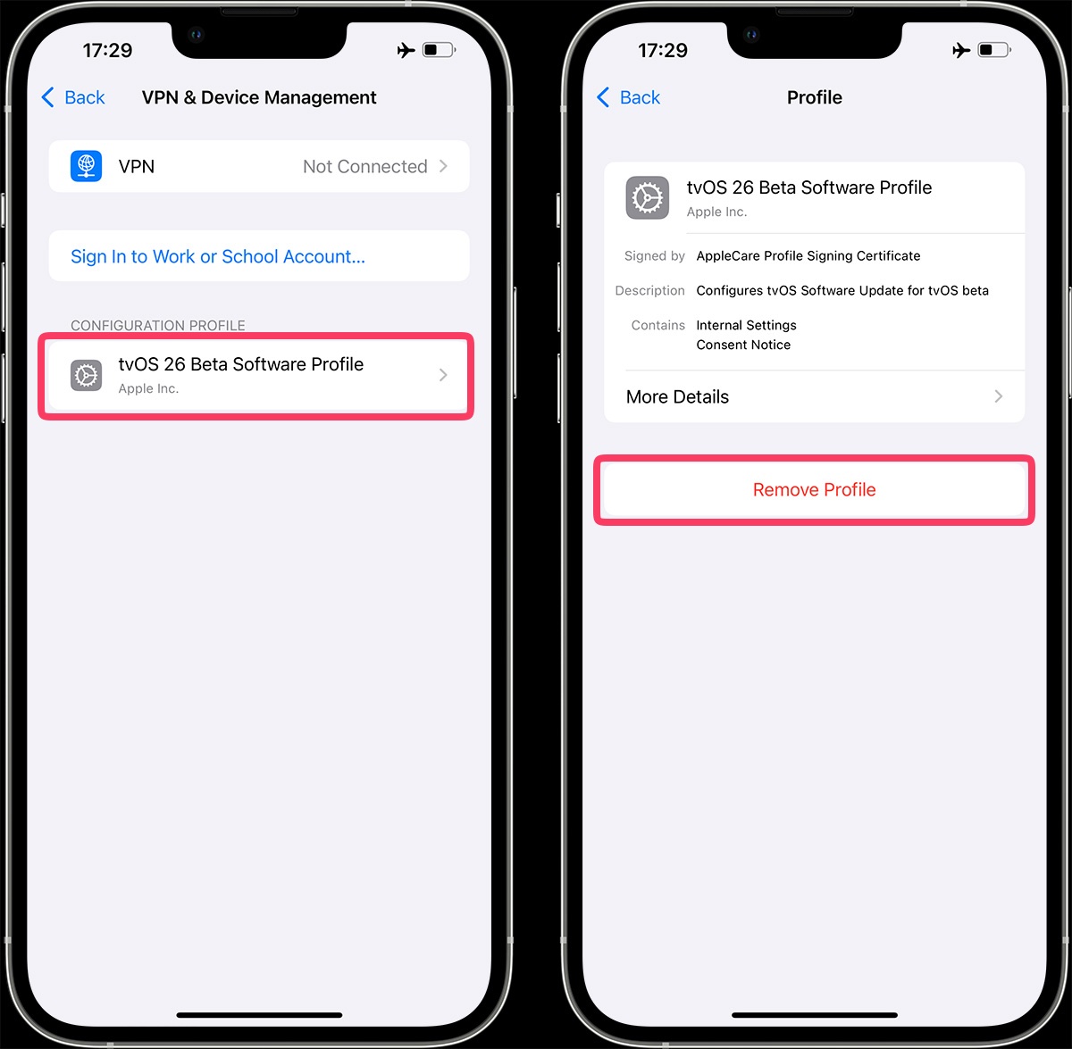 remove block ota update profile