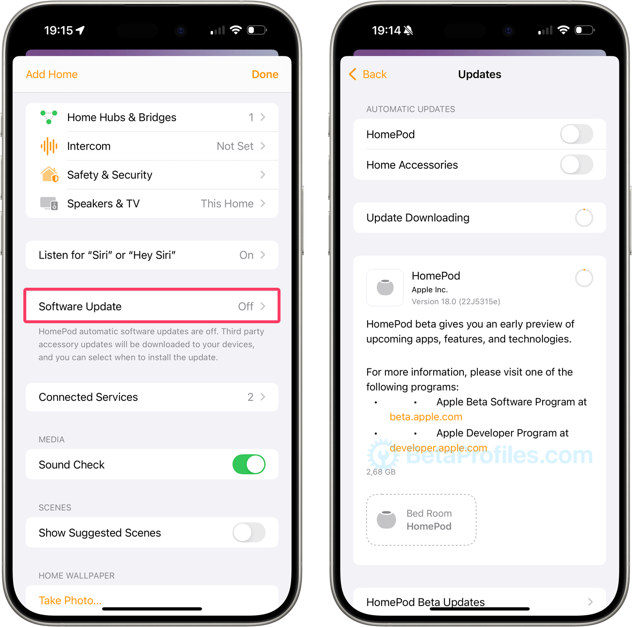 Update Homepod 18 beta software