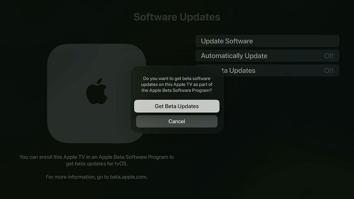 confirm get beta updates on apple tv