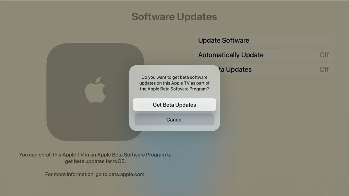 confirm get beta updates on apple tv