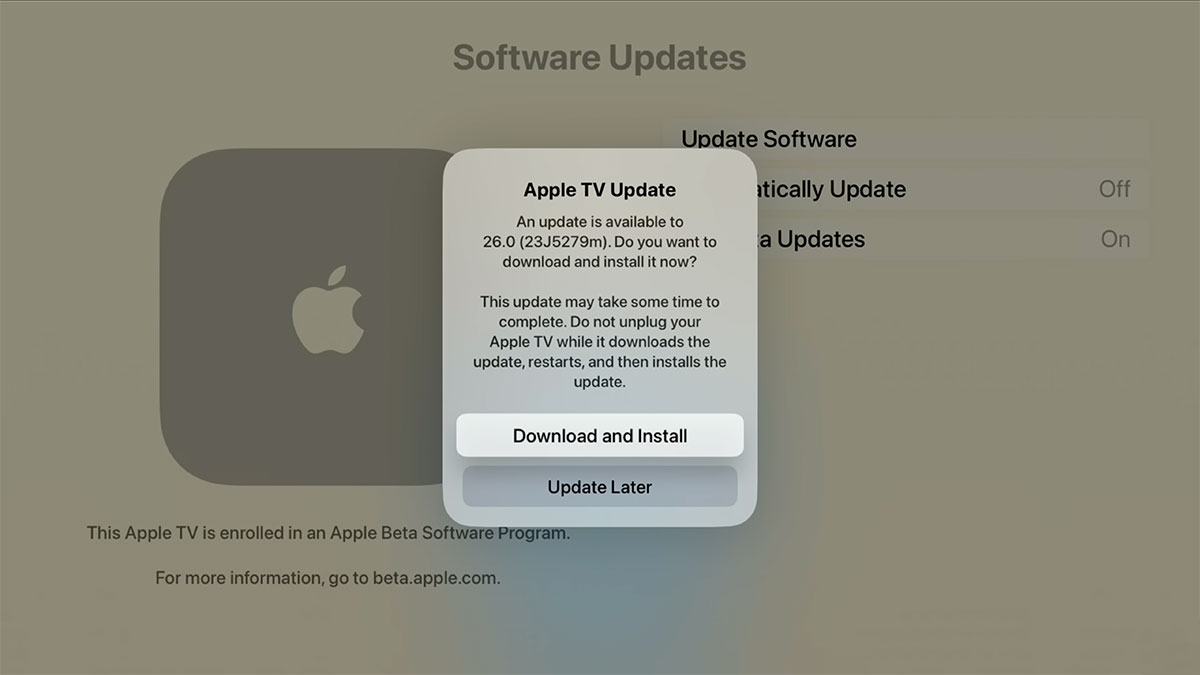 update tvos 26 developer beta