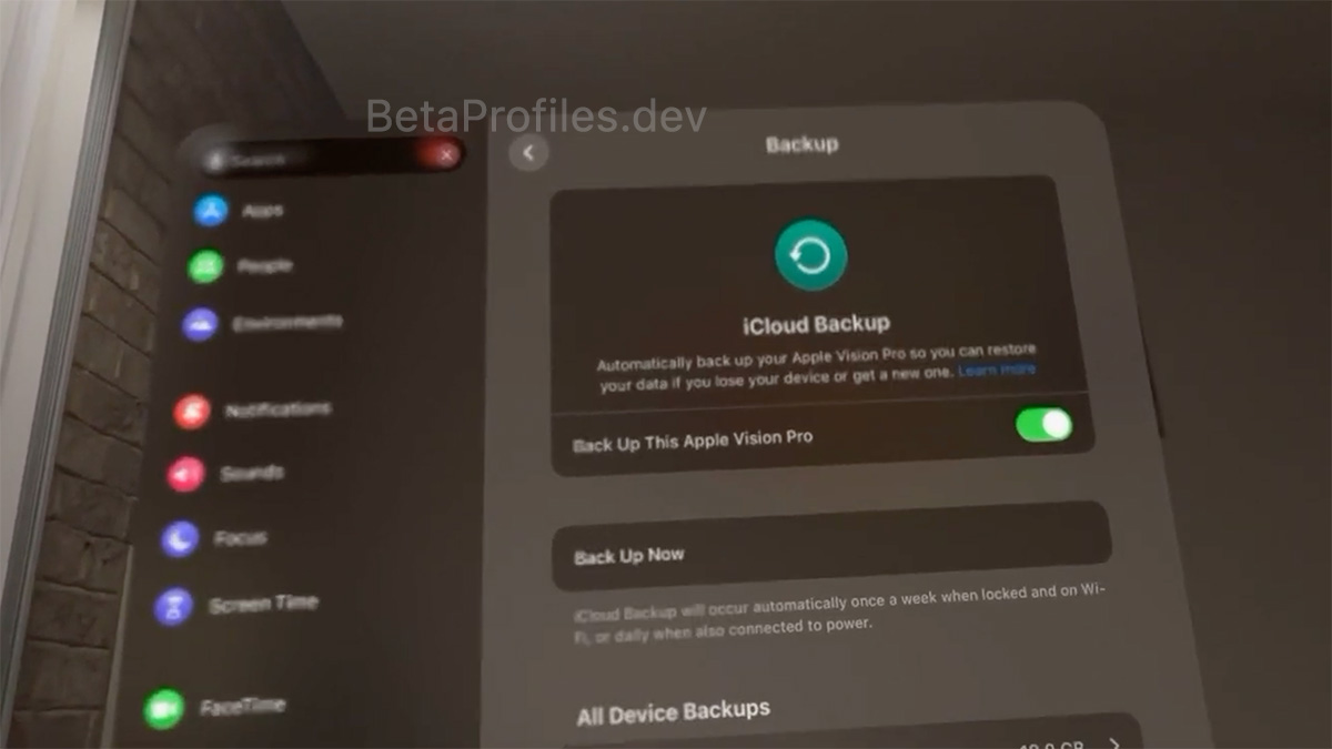 backup apple vision pro using icloud backup